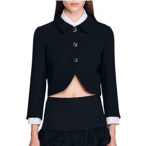 Sandro NWT Cropped Black Button-Front Women's Jacket